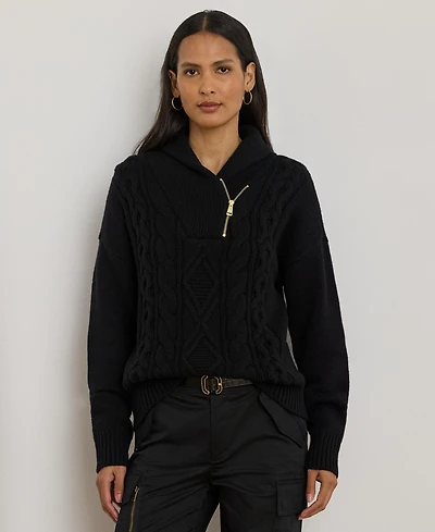 Lauren Ralph Women's Cable Shawl-Collar Quarter-Zip Sweater