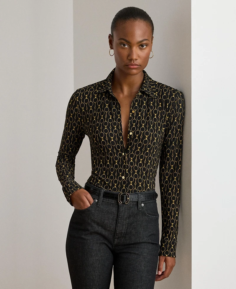 Lauren Ralph Lauren Women's Slim Fit Chain-Print Shirt