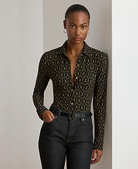 Lauren Ralph Lauren Women's Slim Fit Chain-Print Shirt