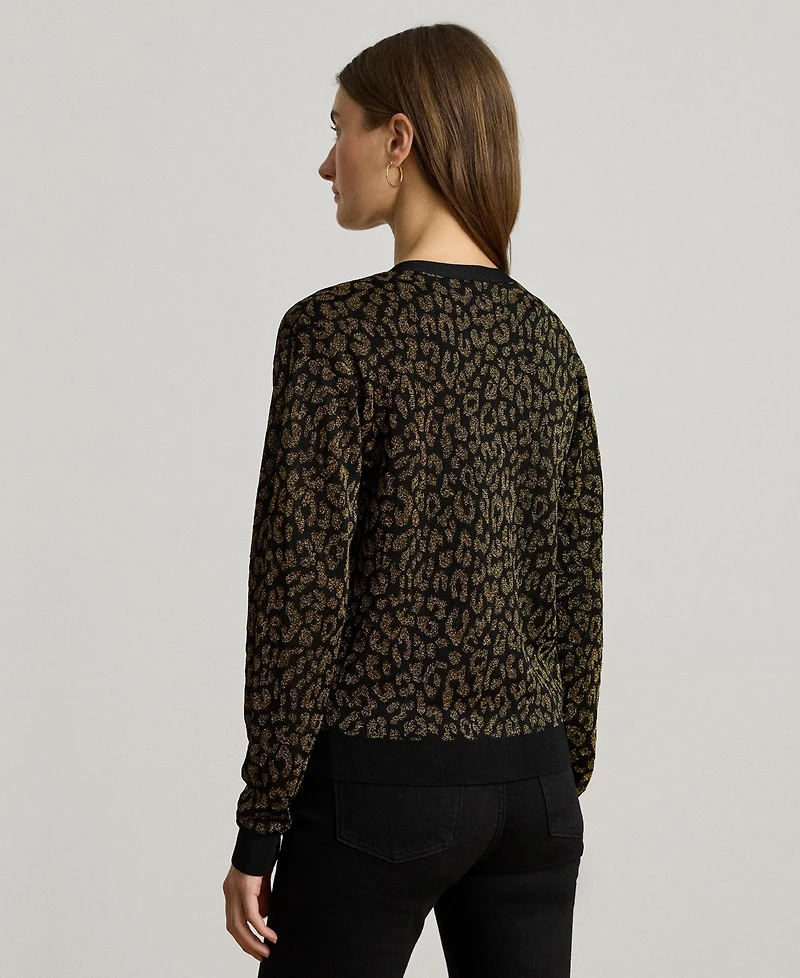 Lauren Ralph Women's Metallic Ocelot Long Sleeve Cardigan