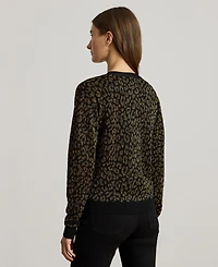 Lauren Ralph Women's Metallic Ocelot Long Sleeve Cardigan