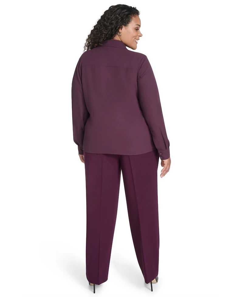 Calvin Klein Plus Long Sleeve Ruffle Front Top
