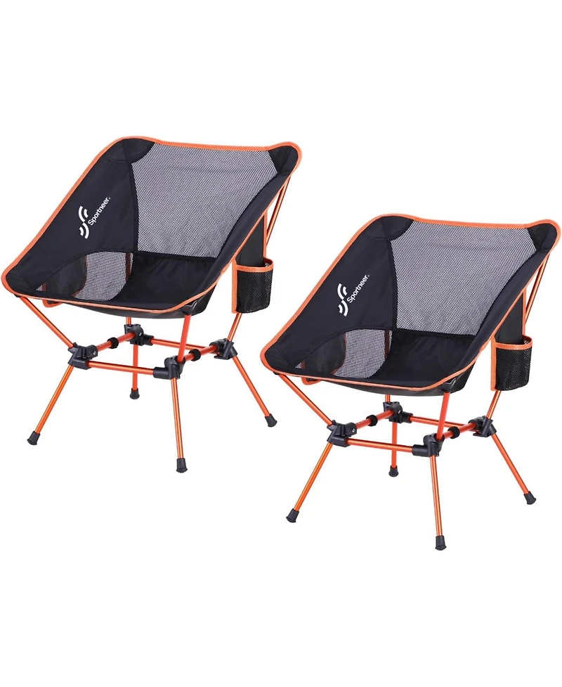 Sportneer Camping Chairs, Lightweight Outdoor Chairs with 2 Side Pockets & Storage Bag (2, Orange)