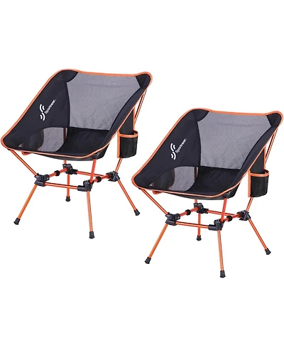 Sportneer Camping Chairs, Lightweight Outdoor Chairs with 2 Side Pockets & Storage Bag (2, Orange)