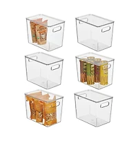 mDesign Slim Plastic Stacking Kitchen Bin Box, Handles/Lid, 6 Pack, Clear, Usa Made