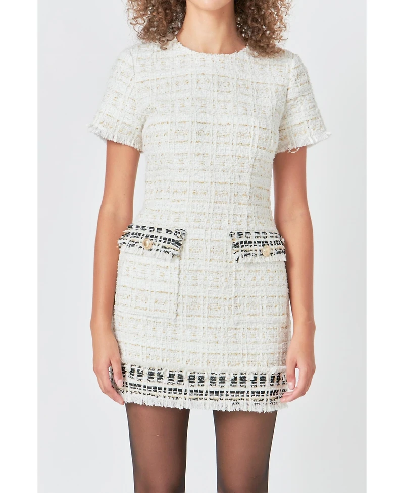 endless rose Women's Tweed Fringed Mini Dress