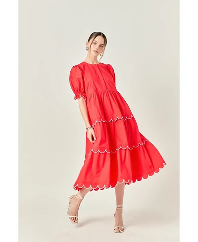 English Factory Women's Contrast Scallop Edge Midi Dress
