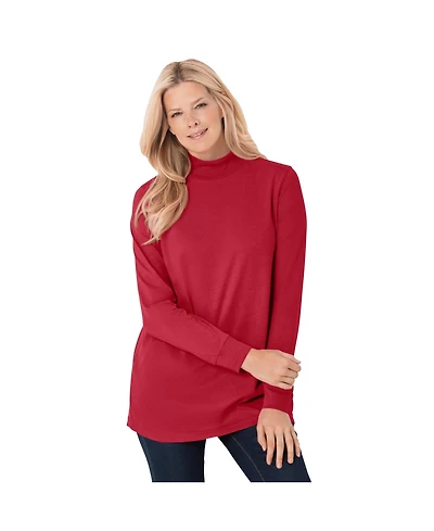Woman Within Women's Plus Perfect Long-Sleeve Mockneck Tee