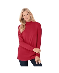 Woman Within Women's Plus Perfect Long-Sleeve Mockneck Tee