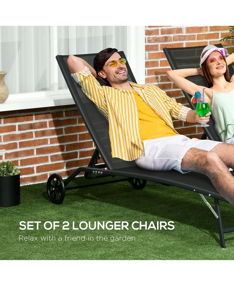 Outsunny 2 Piece Chaise Lounge Chair Pool Chairs with Wheels