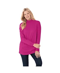 Woman Within Women's Perfect Long-Sleeve Mockneck Tee