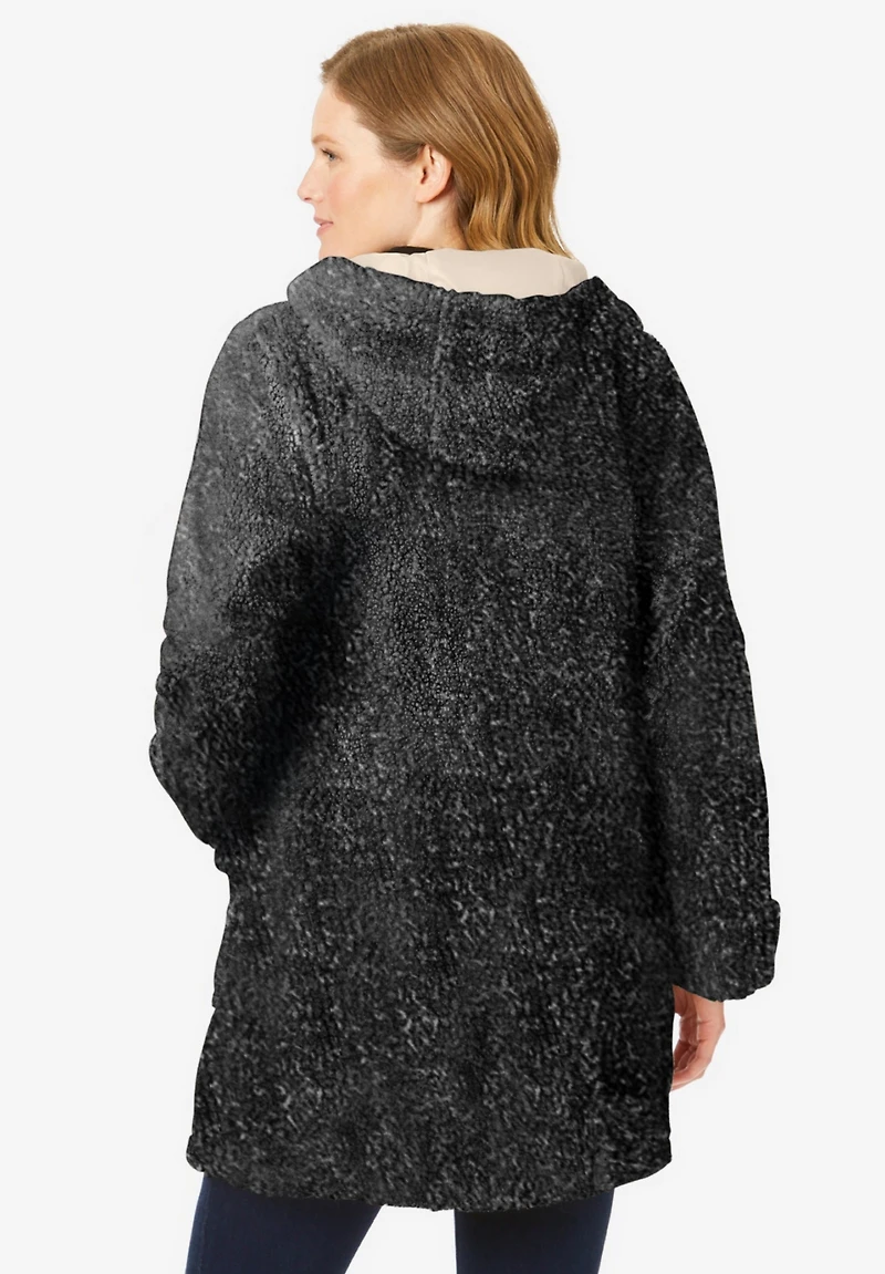 Woman Within Women's Short Hooded Berber Fleece Jacket