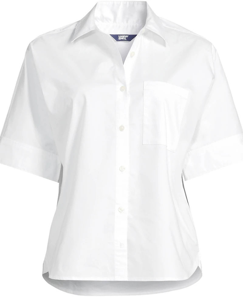 Lands' End Women's Cooling Elbow Sleeve Button Front Shirt
