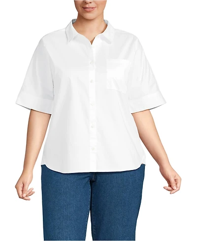 Lands' End Women's Plus Cooling Elbow Sleeve Button Front Shirt
