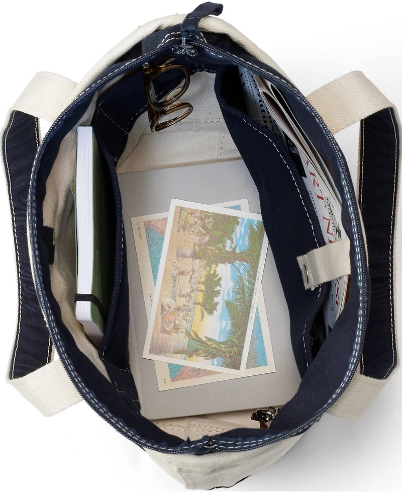 Lands' End Medium Embroidered 5 Pocket Zip Top Canvas Tote Bag