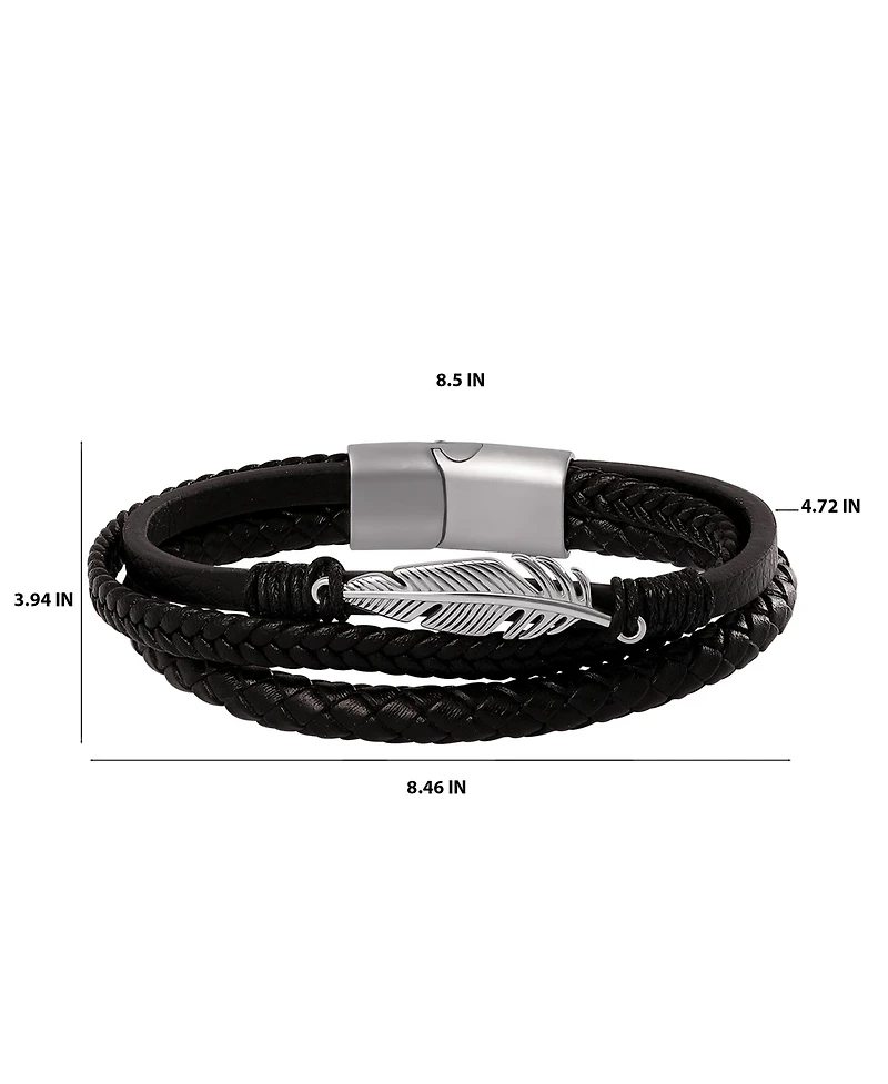 Lucky Brand Mens Triple Row Black Leather Bracelet with Silver Accents