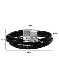 Lucky Brand Mens Triple Row Black Leather Bracelet with Silver Accents