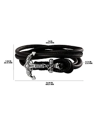 Lucky Brand Mens Black Leather Anchor Wrap Bracelet with Adjustable Fit