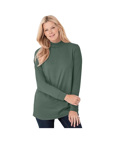 Woman Within Plus Size Within Perfect Long-Sleeve Mockneck Tee