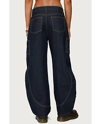 Edikted Womens Aden Contrast Stitch Barrel Jeans