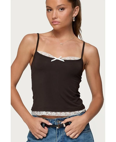 Edikted Women's Adriel Contrast Lacey Tank Top