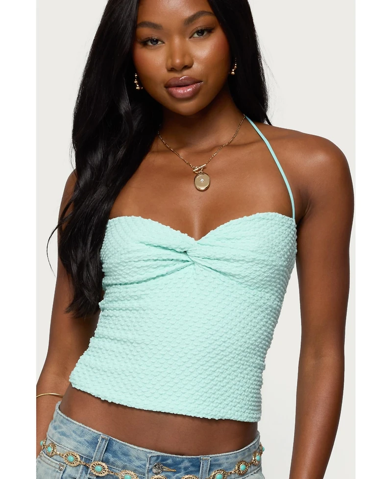 Edikted Women's Zoee Twisted Textured Halter Top