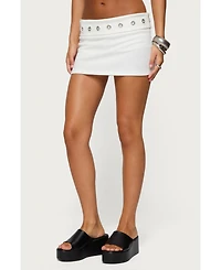 Edikted Women's Havana Grommet Ribbed Foldover Mini Skort