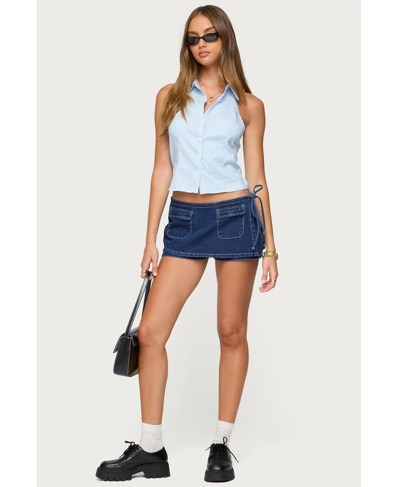 Edikted Womens Giselle Wrap Denim Mini Skort