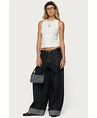 Edikted Women's Cuffed Low Rise Wide Leg Jeans