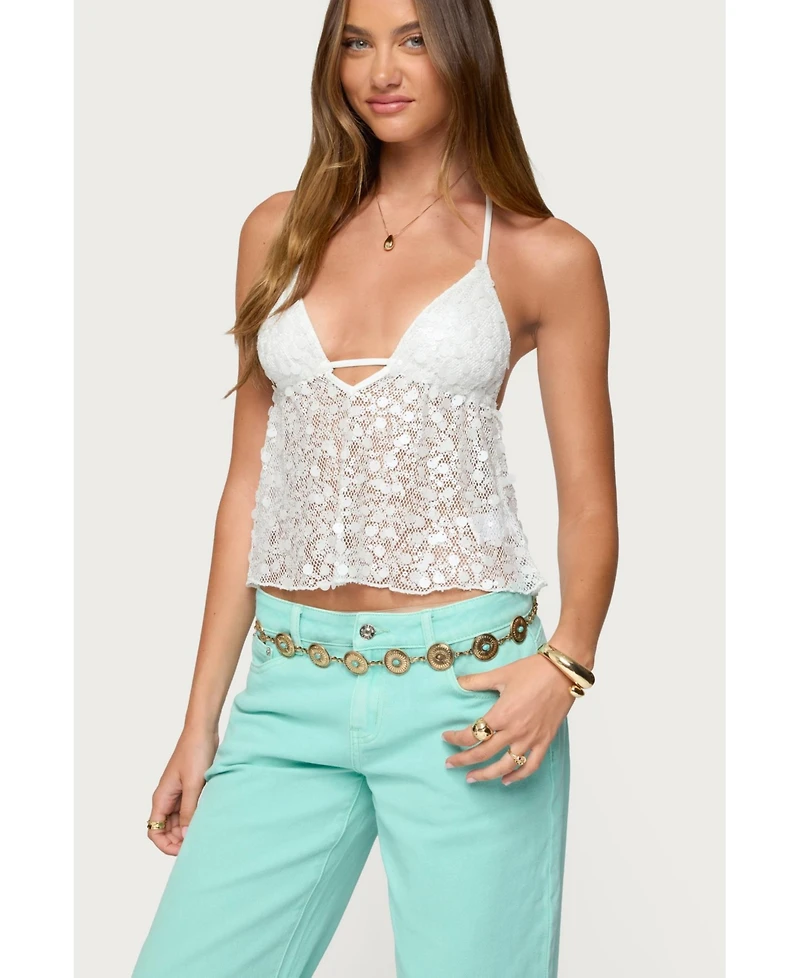 Edikted Women's Meela Sequin Net Halter Top