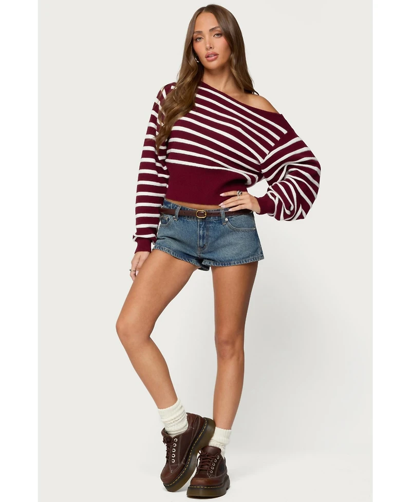 Edikted Womens Mika Off Shoulder Oversized Sweater