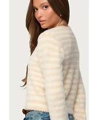 Edikted Women's Aria Striped Fuzzy Knit Cardigan