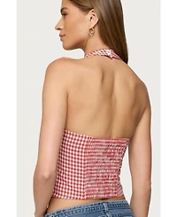Edikted Womens Evan Gingham Button Up Halter Top