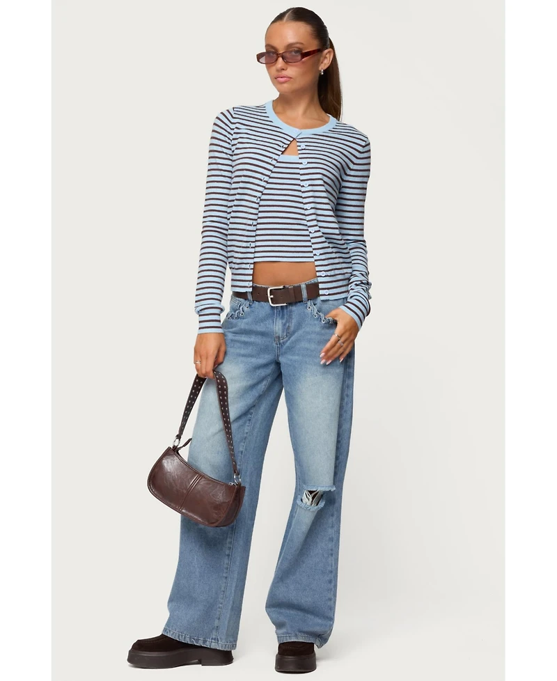 Edikted Womens Dutton Distressed Low Rise Jeans