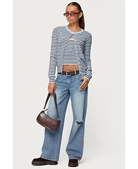 Edikted Womens Dutton Distressed Low Rise Jeans