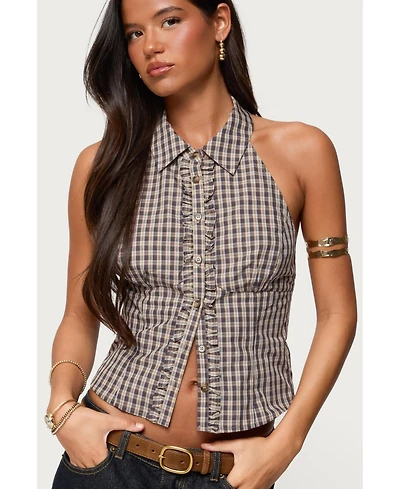 Edikted Women's Imrie Plaid Collared Halter Top
