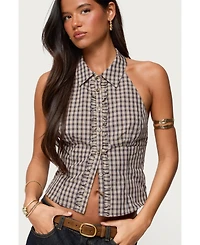 Edikted Women's Imrie Plaid Collared Halter Top
