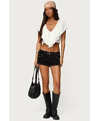 Edikted Womens Deena Ruffled V Neck Top