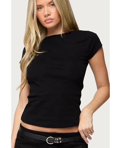 Edikted Women's Oliana Ribbed Boat Neck T Shirt