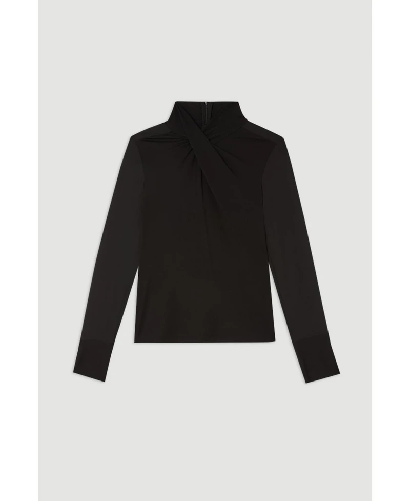 Karen Millen Women's Jersey And Georgette Mix High Neck Top