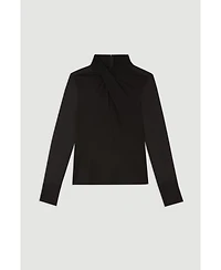 Karen Millen Women's Jersey And Georgette Mix High Neck Top