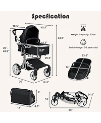 Costway Baby 2-in-1 Stroller High Landscape Stroller w/ Reversible Seat