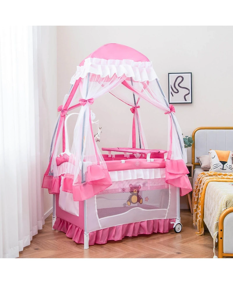 Costway Portable Baby Playpen Crib Cradle Changing Pad Mosquito Net Toys