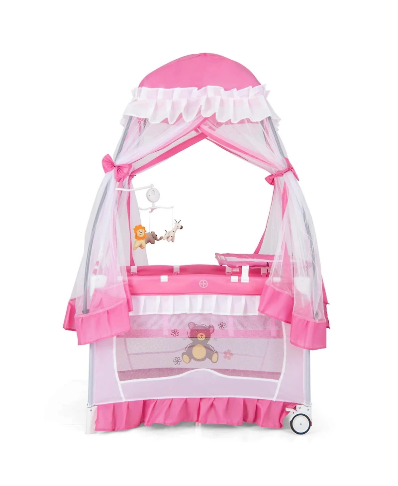 Costway Portable Baby Playpen Crib Cradle Changing Pad Mosquito Net Toys