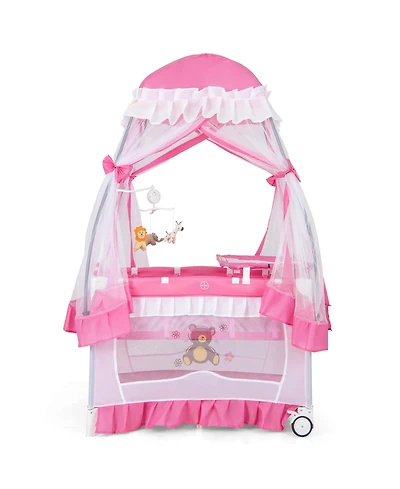 Costway Portable Baby Playpen Crib Cradle Changing Pad Mosquito Net Toys