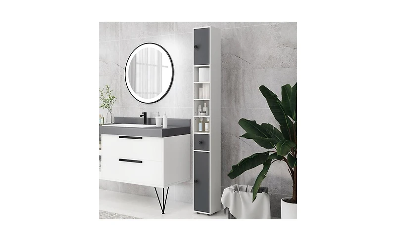 Compact Bathroom Floor Cabinet with Multiple Shelves for Extra Bathroom Storage