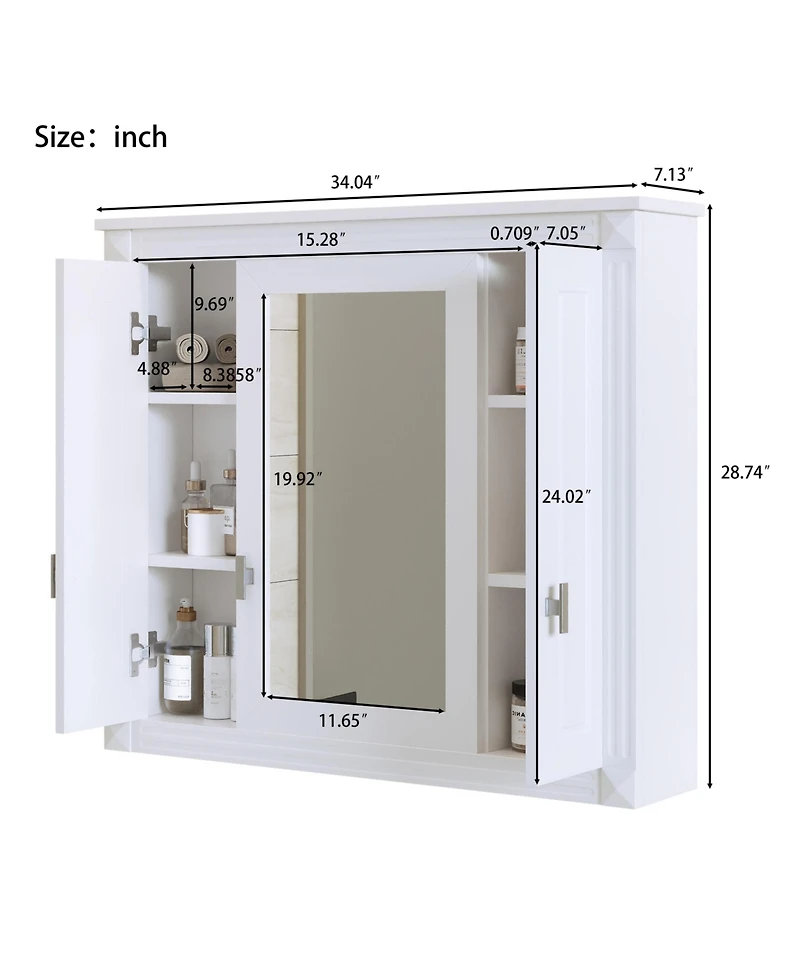 Slickblue Wall Mounted Medicine Cabinet with Mirrored Door and 4 Shelves for Bathroom Storage