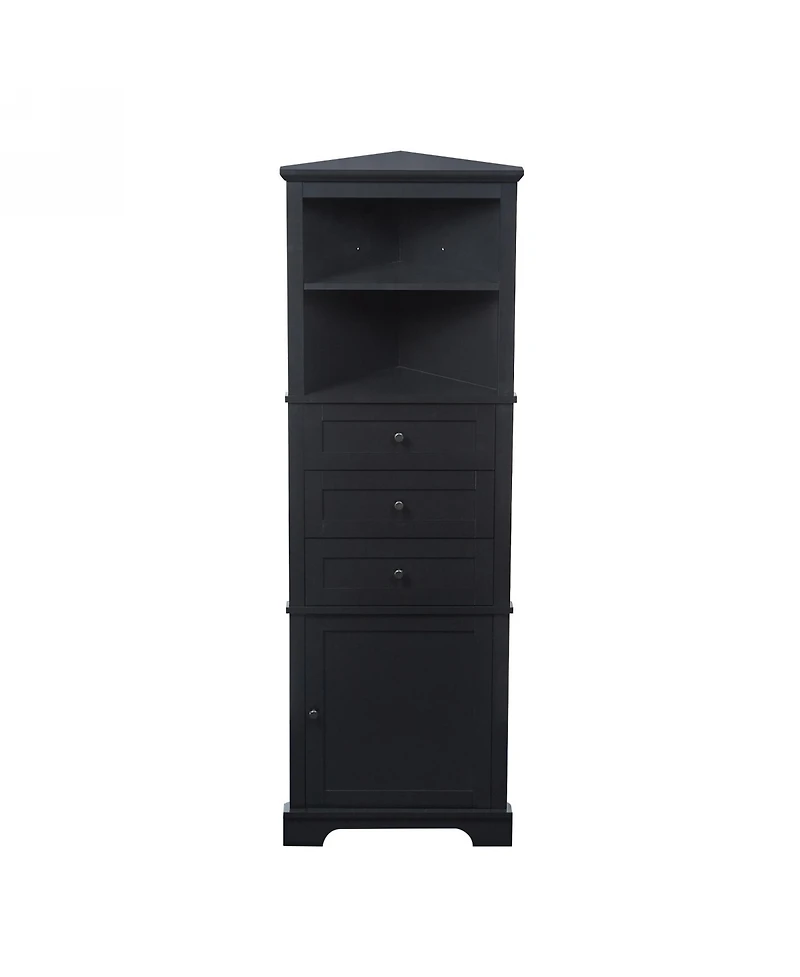 Triangle Tall Cabinet with 3 Drawers and Adjustable Shelves for Bathroom and Kitchen