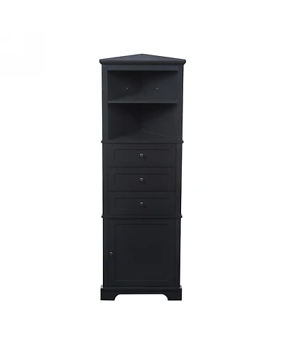 Triangle Tall Cabinet with 3 Drawers and Adjustable Shelves for Bathroom and Kitchen