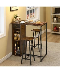gaomon Small Bar Table and Chairs Set for 2, 3-Piece Bar Table Set with Storage Drawer & Shelf, Space Saving Table for Living Room,Kitchen,Dining Room